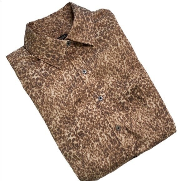 Talbots Animal Print Button Up Shirt 3/4 Sleeve Stretchy Cotton Neutral Office - Picture 11 of 15